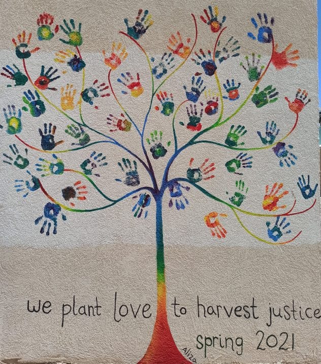 handprint tree mural